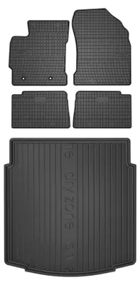 Image de Tapis en caoutchouc + bac de coffre pour Toyota Auris II 2012-2018 (break, plancher bas) – 5 pièces, noirs, sur mesure
