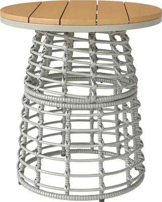 Image de Outsunny Table basse de jardin, table d'appoint extérieur ronde en résine aspect rotin métal et plateau composite, Ø 45 x 50 cm gris