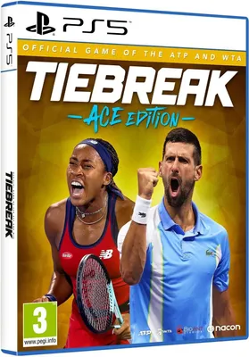 The cover art for the PS5 game 'Tiebreak Ace Edition', featuring tennis players Coco Gauff and Novak Djokovic.