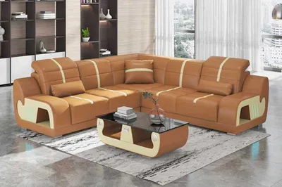 Produktbild von Designersofa Ecksofa Sofa L Form Braun Kunstleder Polster Sofas Eck