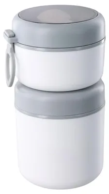 Produktbild von Thermobehälter für Essen mit Löffel, 530ml+290ml, Doppelschicht Isolierter Edelstahl, Joghurtbecher Müsli To Go Becher für Porridge Suppen Weiß