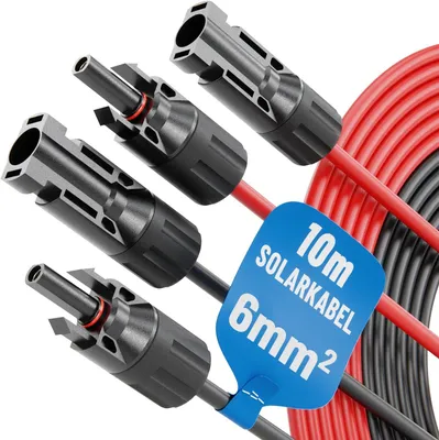 Produktbild von Solarkabel 6mm² 10M x 2 (1 Paar) Verlängerungskabel mit MC4 Stecker, Photovoltaik Solar Kabel für Solarmodul & Balkonkraftwerk, beidseitig konfektioni