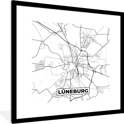 Produktbild von MuchoWow® Gerahmtes Poster Lüneburg - Karte - Stadtplan 40x40 cm - Poster mit Schwarzem Bilderrahmen Wandposter Rahmen Foto Bilder - Poster - Plakat im Rahmen