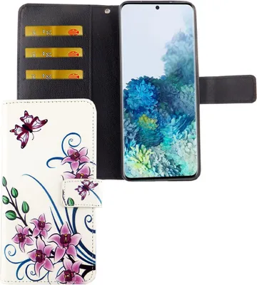 Produktbild von Samsung Galaxy S20 Tasche Handy Hülle Schutz-Cover Flip-Case mit Kartenfach Lotusblume