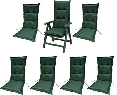 Produktbild von BURI 6x Auflagen Set Hochlehner für Gartenstühle 120x48x7cm Sesselauflagen Polster UV Lichtecht - Gartenstuhlauflagen Stuhlkissen mit Dicker Schaumstoff Füllung (Dunkelgrün)