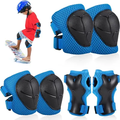 Obrázok produktu pre Sada 6 Chráničov na Kolena a Lokty, Priedušný PE, Modrá, pre Skateboarding, Kolobežku, Cyklistiku