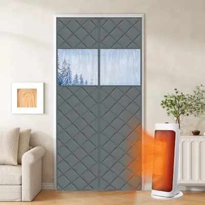 Produktbild von Magnet Türvorhang Wärmeschutzvorhang 90x210cm Thermovorhang Kälteschutz Winddicht ohne Bohren für Balkontür, Grau