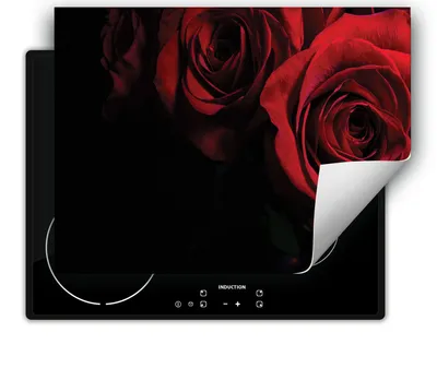 Produktbild von DarHaus Herdabdeckplatte 70x52 cm Anti Rutsch Matte Aufrollbar, schwarz - rot - Rose