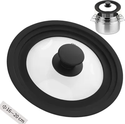 Imagen del producto de Tapa universal para ollas, fabricada con vidrio resistente al calor, disponible en tamaños de 16, 18 y 20 cm, ideal para la cocina