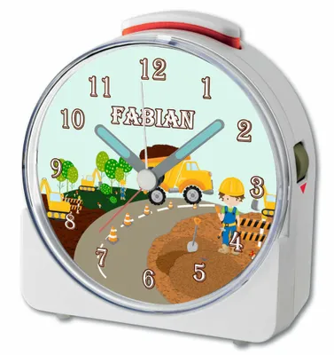Produktbild von Kinder Wecker Motiv Baustelle Kinderwecker weiß