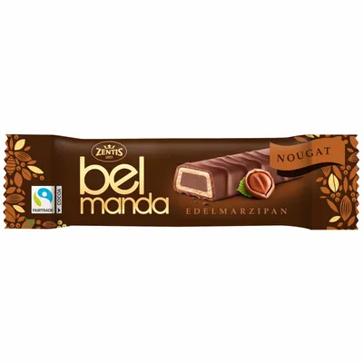 A chocolate bar wrapper with product details and an image of the chocolate bar.