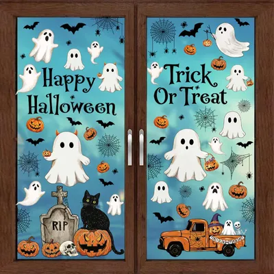 Halloween Fensteraufkleber, 6 Bögen, 114 Stück, PVC, 30x20 cm