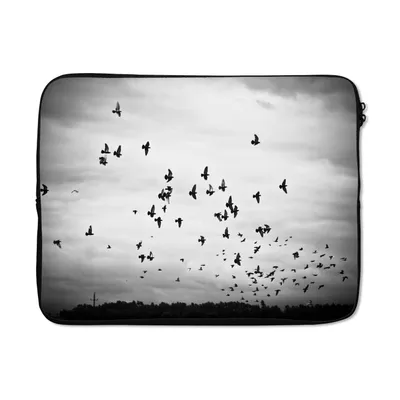 Produktbild von MuchoWow® Laptop Hülle 15 Zoll Tiere - Vögel - Wolken - Schwarz - Weiß Laptoptasche - Laptoptasche - Sleeve - Rundum-Schutz