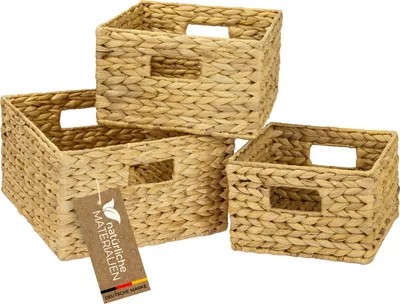HMF Aufbewahrungskorb 3er Set geflochten aus Wasserhyazinthe 37245