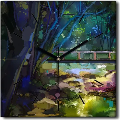Produktbild von Coloray Uhr auf Leinwand 30x30 cm Wand Uhr Dekoration Wohnzimmer Segeltuch schwarze Hände -Bridge Creek Landschaft.