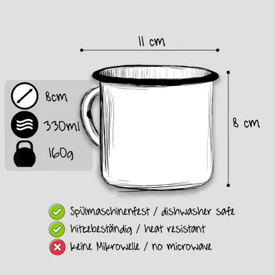 Produktbild von Emaille Campingbecher mit Aufschrift, 330 ml, bunt, für Outdoor und Reise