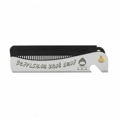 Image de Peigne pliant de poche en métal pour barbe et cheveux avec décapsuleur pour homme