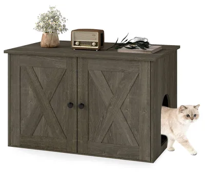 Immagine prodotto di COSTWAY, mobiletto 3 in 1 per gatti, 80x53x50 cm, contenitore per lettiera, cuccia per gatti con 2 porte e ingresso, lettiera nascosta, tavolino, mobiletto per gatti