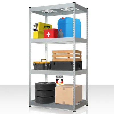 Immagine prodotto di Scaffalatura Yukon Rivet per carichi pesanti, 180 x 90 x 60 cm, scaffale in acciaio con ripiani in rete, portata di 250 kg per ripiano, scaffale per magazzini con 4 ripiani, scaffale per cantina