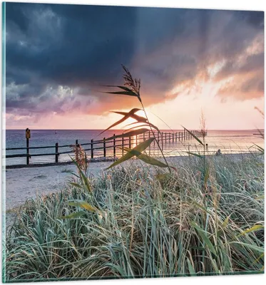 Produktbild von Bilder auf glas - Einteilig - Strand Gras Horizont - 40x40cm - Glasbilder - Wandbilder - Bilder - zum Aufhängen bereit - Wanddekoration aus Glas - Glas Bilder - Wandbild auf Glas - GAC40x40-4625