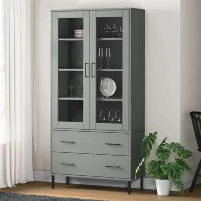 Produktbild von Maison Exclusive - Bücherschrank OSLO Metallbeine Grau 85x35x172,5 cm Massivholz