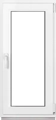A white window frame with a clear glass pane, isolated on a white background.