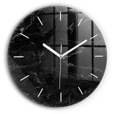 Produktbild von Wallfluent Große Wanduhr – Stilles Quarzuhrwerk - Uhr Dekoration Wohnzimmer Schlafzimmer Küche - Zifferblatt mit Striche - weiße Zeiger - 60 cm - Schwarzer Marmor