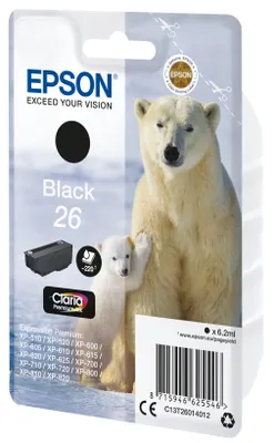 Produktbild von Epson Polar bear 26 Eisbär Claria Premium Single Black Tinte, Standardertrag, Schwarz, Tinte auf Pigmentbasis, 6,2 ml, 1 Stück(e), 220 Seiten