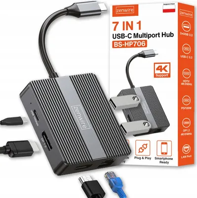 Image de Hub USB-C - 7 en 1 - Adaptateur USB 3.0 HDMI 4K - 60 Hz Display Port Gigabit - 1000 M