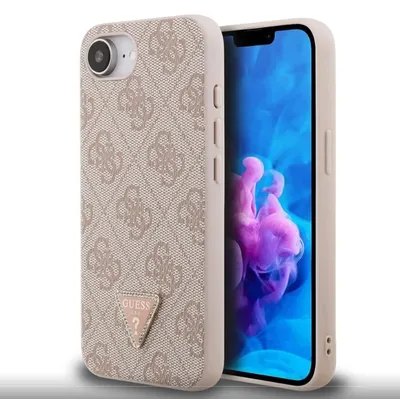 Produktbild von Guess 4G Strass Triangle Metal Logo Case for iPhone 16e/17e Pink Schutzhülle