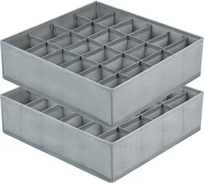 Produktbild von Gepolst Opbergset für Socken und Unterwäsche - Set aus 2 - Faltbare Schubladen mit 24 Fächern - Kleiderschrank-Organizer - Ladeverteiler - Stofflade-Organizer - Für Socken und Unterwäsche - Grau