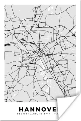 Produktbild von MuchoWow® Poster Hannover - Stadtplan - Deutschland - Karte 40x60 cm - Plakate für die Wand - Poster Babyzimmer