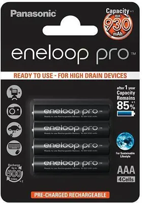 Zdjęcie produktu dla Panasonic BK-4HCCE/4BE, Bateria do ponownego naładowania, AAA, Niklowo-metalowo-wodorkowa (NiMH), 1,2 V, 4 szt., 900 mAh