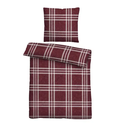 Produktbild von Biberna Melange Flanell Bettwäsche Karo burgund 155x220 cm + 80x80 cm