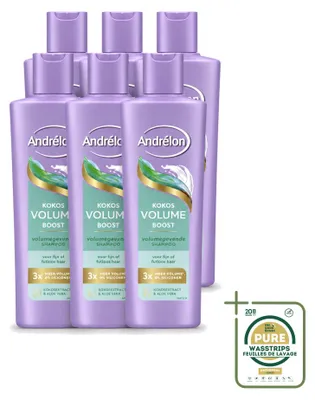 Immagine prodotto di 6 flaconi di shampoo volumizzante Andrélon, con estratto di cocco e aloe vera, da 250 ml - confezione risparmio - 6 pezzi