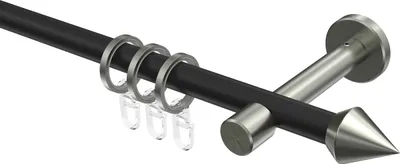 Produktbild von Interdeco Gardinenstange / Vorhangstange Schwarz / Edelstahl-Optik, Typ Sinux Castello (Doppelkegel), 16 mm Ø 1-läufig, 140 cm