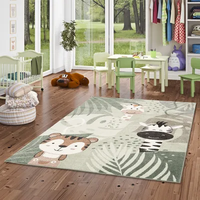 Produktbild von Kinder Teppich Softstar Kids Safari Friends Mintgrün, Größe:160x230 cm