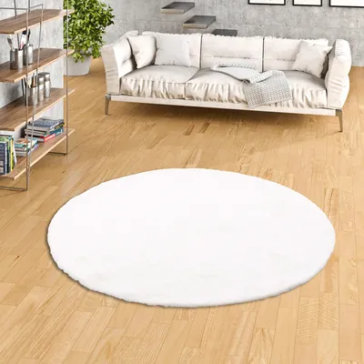 Produktbild von Luxus Super Soft Fellteppich Plush Weiss Rund, Größe:80 cm Rund
