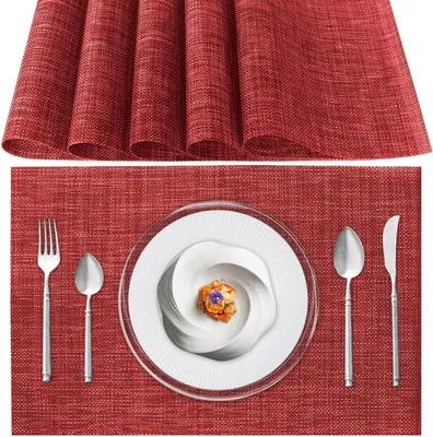 Imagen del producto de Juego de 6 individuales de PVC lavables, color rojo, antideslizantes, resistentes al calor, de 30x45 cm, para la cocina