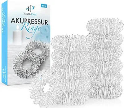 A product shot of massage rings and their packaging.