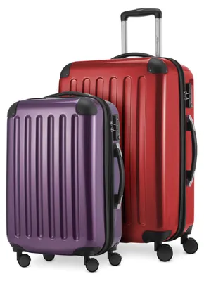 Image de Alex - Lot de 2 bagages à main + valise de taille moyenne, set de valises de réserve Trolleys coque dure polycarbonate brillant,Rouge-Aubgerine