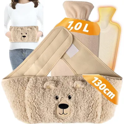 Obrázek produktu pro Páska na ohřívací láhev, délka 130 cm, s 1litrovou ohřívací láhev z přírodního kaučuku, plyšový potah, s ochranou proti úniku