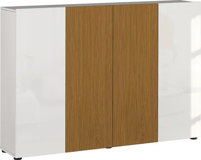 Produktbild von Dmora Schuhschrank Palasio 160x34x115h cm Hochglanz Weiß, 10 Regalböden, 40 Paar