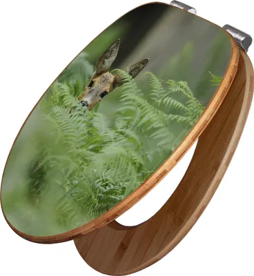 Produktbild von banjado Design WC Sitz Bambus Absenkautomatik -Reh - Toilettendeckel mit Absenkautomatik Holz/hochwertiger Bambus Klodeckel/WC-Sitz für alle gängigen Toiletten [TDB2 10497]