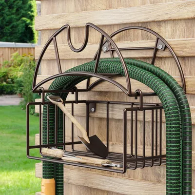 Image de Solidchoice - Support pour tuyau d'arrosage - Fixation murale avec panier de rangement pour jardin et garage