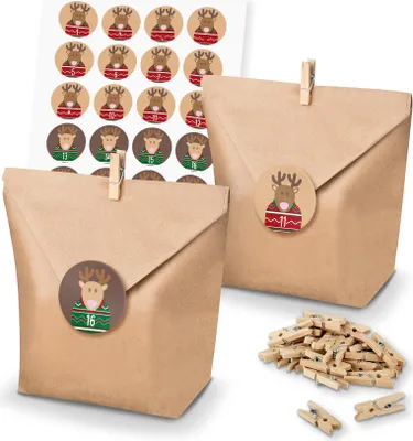 Produktbild von itenga SET Adventskalender 24x Tüten + Klammern + Zahlensticker (Z45)
