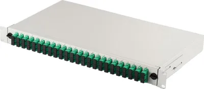 Produktbild von FO patch panel with 19'' 1U equipment 24x SC APC dx OS2 pigtails adapters trays gray