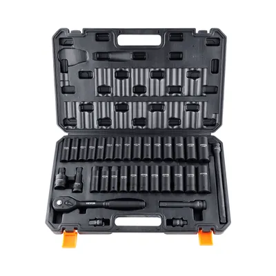 Produktbild von VEVOR 1/2 Zoll Steckschlüsselsatz CR-V-legierter Stahl 33-tlg Steckschlüssel Satz 10-24 mm Tiefe Stecknüsse Schlagschrauber, HRC 42-48 Steckschlüssel inkl Werkzeugkoffer, Metrisch Schraubenausdreher