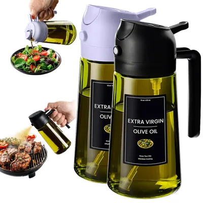 2-in-1 Olivenölspender 470 ml mit Sprüh- und Gießfunktion, Schwarz/Lila