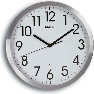 Produktbild von MAUL Wanduhr MAULmove Ø 30.5 x 5 cm funkgesteuert Aluminium 1 x AA (1.5 V) weiß silber